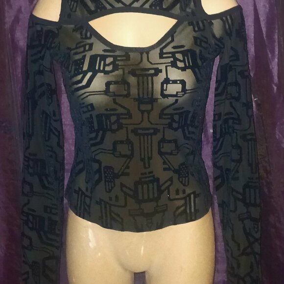 Killstar Tops - Womens long sleave ,see through,black sexy open shoulder , killstar top size XS